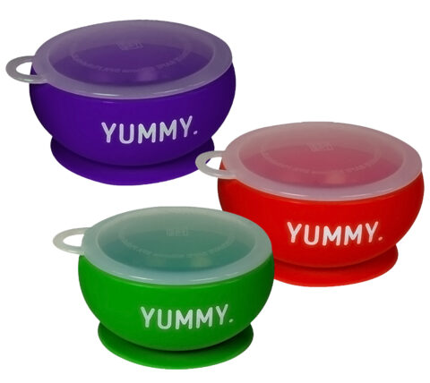 22015 YUMMY Suction Bowl w/ Lid - Assorted Colors Close Up