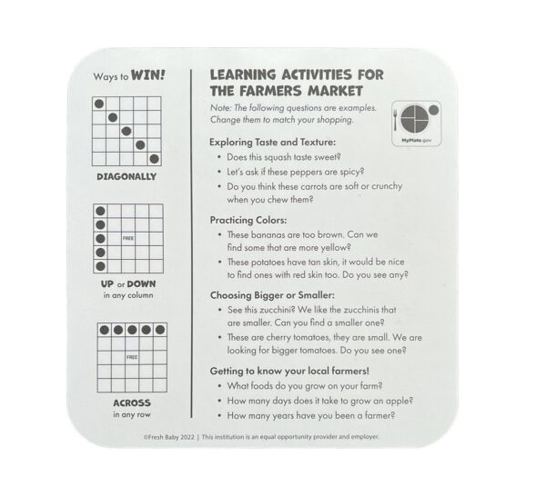 44054E Farmer's Market Bingo Card Back 44054E Farmer's Market Bingo Card Back