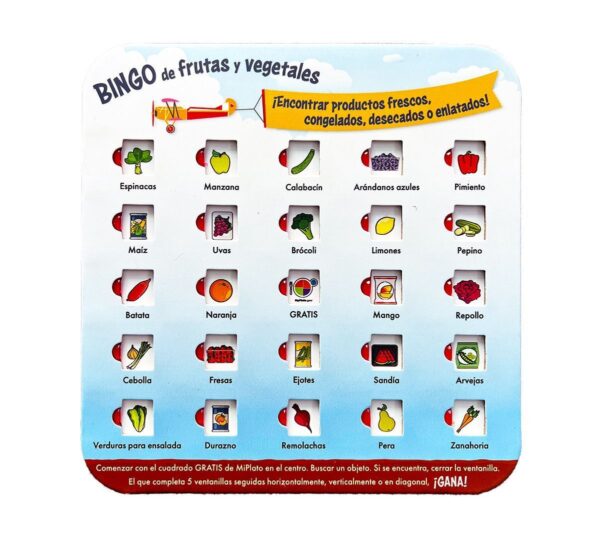 44055S Fruit and Veggie Bingo Card Front 44055S Fruit and Veggie Bingo Card Front